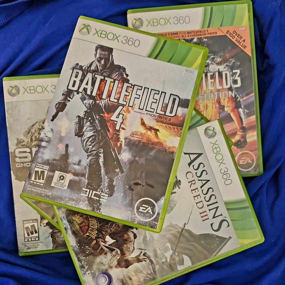 XBOX 360 - 5 Game Lot Battlefield 3 & 4 Assassin's Creed 3 & 4 Sniper 2